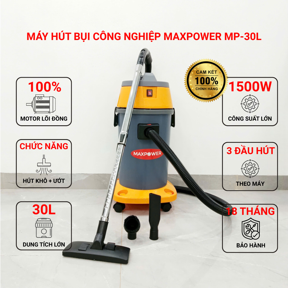 Máy hút bụi công nghiệp MaxPower MP-30L thùng nhựa